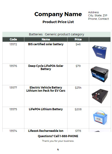 Price lists with your data and images